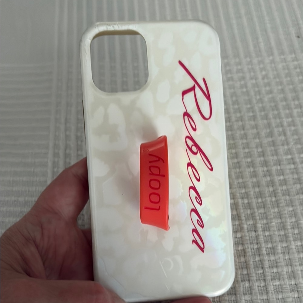 White and Red Phone Case with Loop